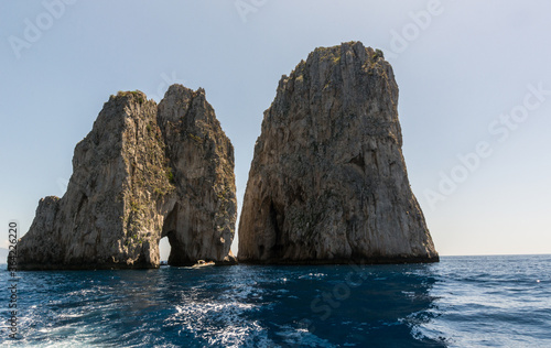 The majestic faraglioni of the island of Capri  Campania  Naples.