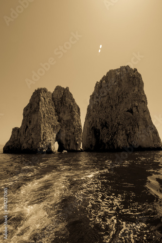 Ancient and old style picture of the Capri' Faraglioni, one of the best place in ITaly.