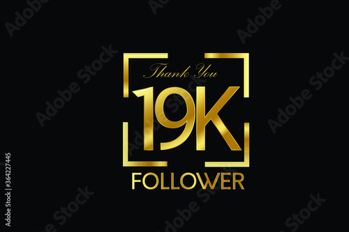 19K, 19.000 Follower Thank you Luxury Black Gold Cubicle style for internet, website, social media - Vector