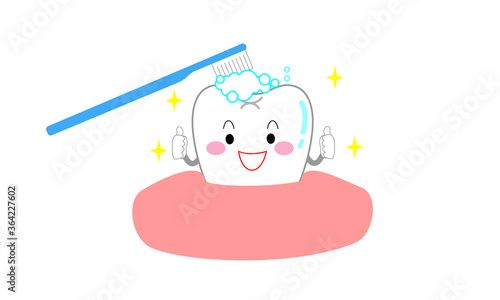 「歯磨きをしっかりしようね」と伝える歯のキャラクター
