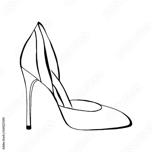 High-heeled shoes. Hand drawn vector illustration, isolated on a white background.