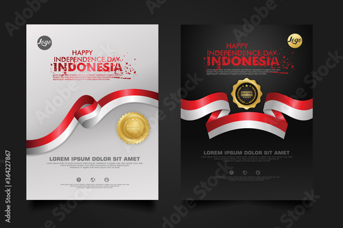 set Indonesia happy Independence Day background template.
