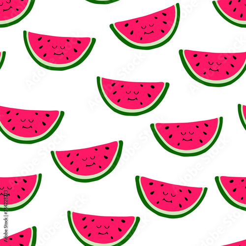 Seamless pattern with watermelons. Hand drawn vector illustration on a white background. 