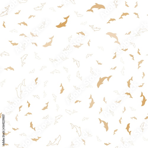Light Orange vector seamless pattern with sea dolphins. Shining illustration of colorful gradient sea dolphins. Natural design for wallpapers.