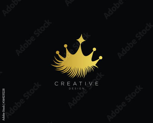 Luxury Eye Lashes Logo Design , eyelash with crown in gold