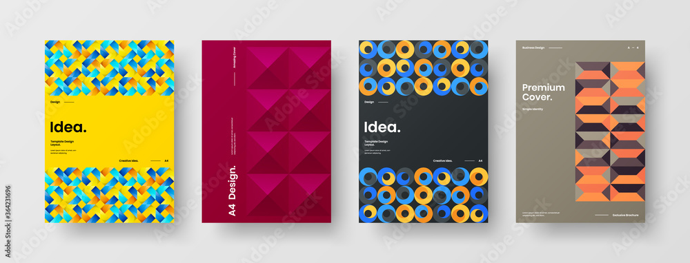 Company identity brochure template collection. Business presentation vector A4 vertical orientation front page mock up set. Corporate report cover abstract geometric illustration design layout bundle.