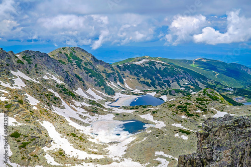 Fototapeta Naklejka Na Ścianę i Meble -  Mountain Landscape With Frozen Lakes and Clear Blue Sky 2