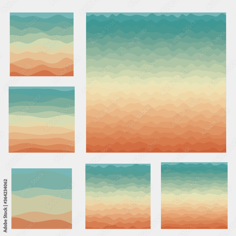 Abstract waves background collection. Curves in blue orange colors. Modern vector illustration.
