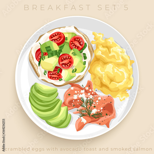 Top view of delicious breakfast set isolated on beige background : Vector Illustration