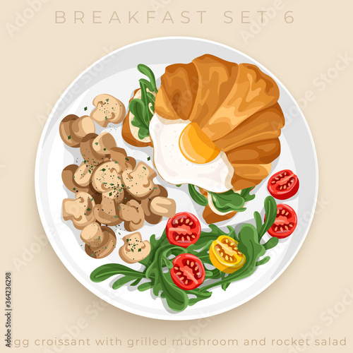 Top view of delicious breakfast set isolated on beige background : Vector Illustration