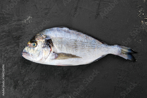 Dorada fish on black stone table
