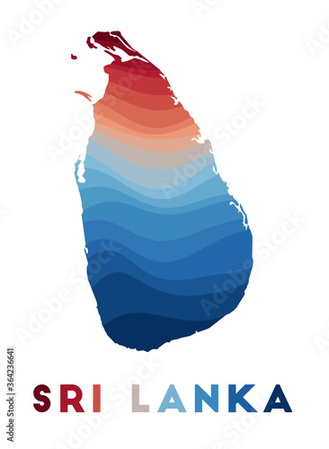 Sri Lanka map. Map of the country with beautiful geometric waves in red blue colors. Vivid Sri Lanka shape. Vector illustration.