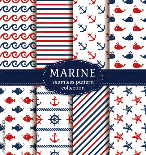 Sea and nautical seamless patterns set.