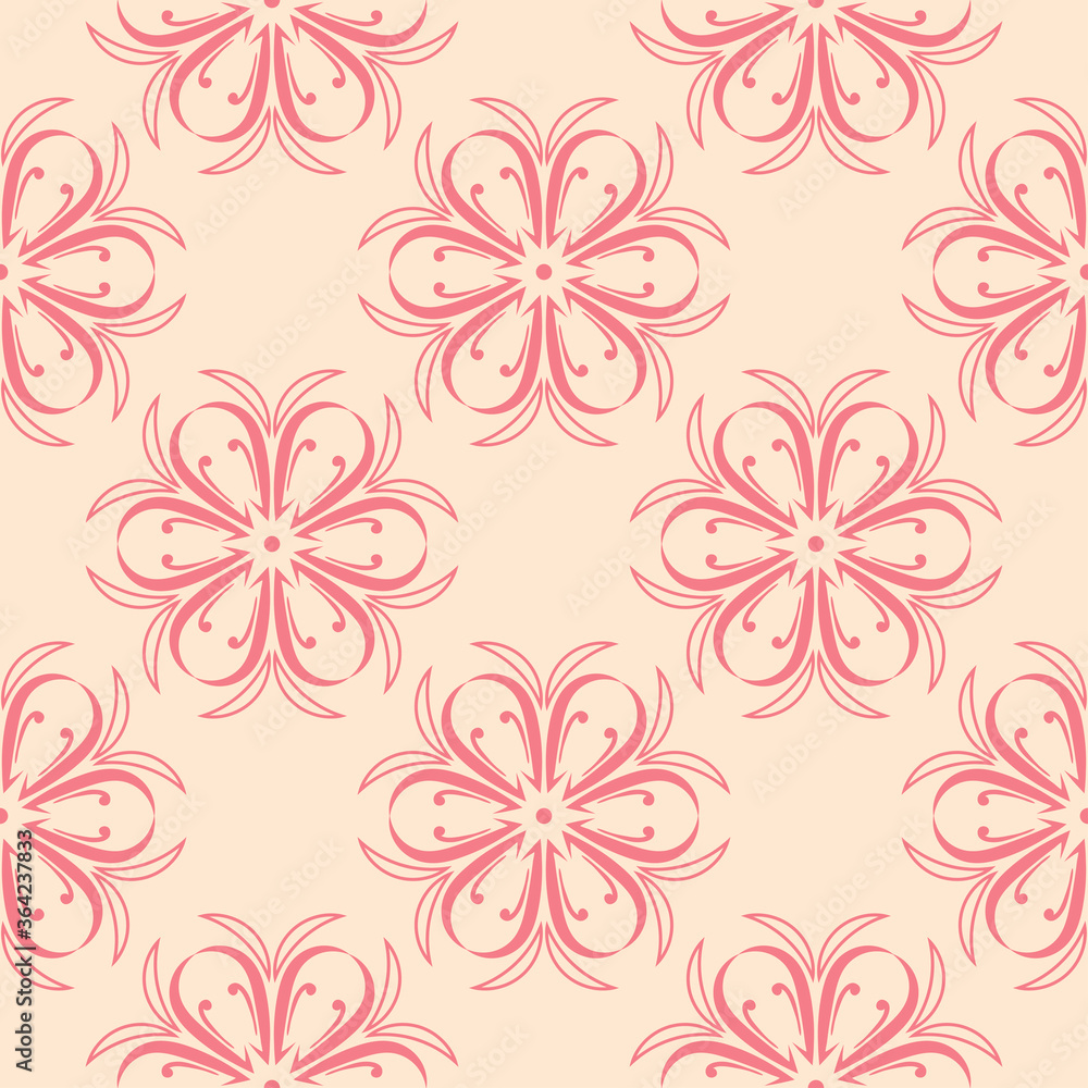 Pink and beige floral seamless pattern. Colored background