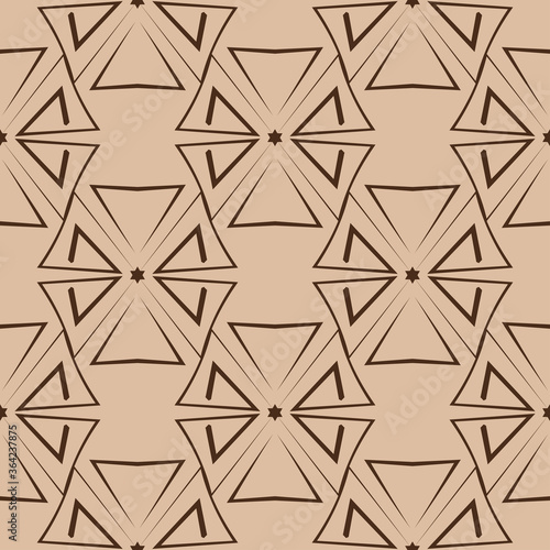 Geometric triangle print. Beige and brown seamless background