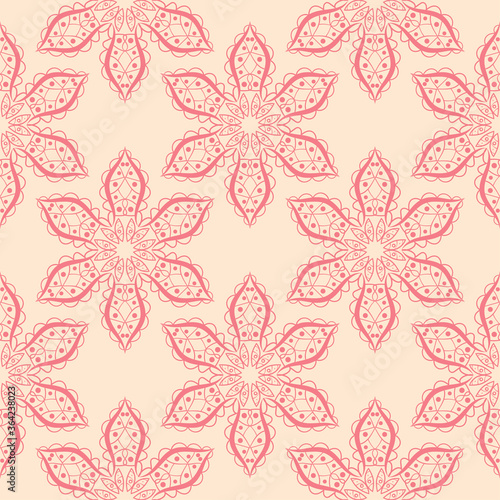 Beige background with pink indian seamless pattern