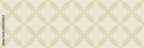 Floral seamless background. White design on long olive green backdrop