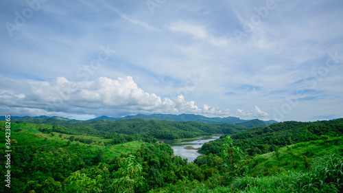 mountain landscape with lake and mountains