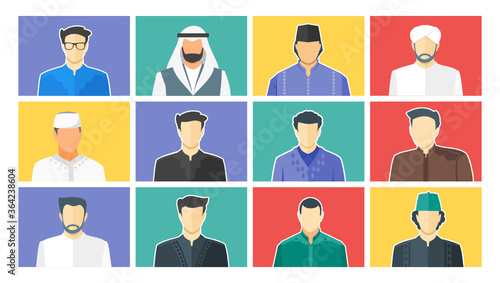Muslim Male, Boy DP or Display Picture Avatar Set and Islam Scholar Teacher Professor Cartoon Profile Pic Collection. With Beard, Head Cap, Hat and Turban.  