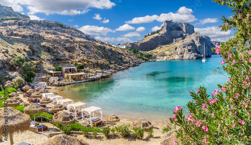 Fototapeta Naklejka Na Ścianę i Meble -  Landscape with Saint Paul's beach, Rhodes, Greece