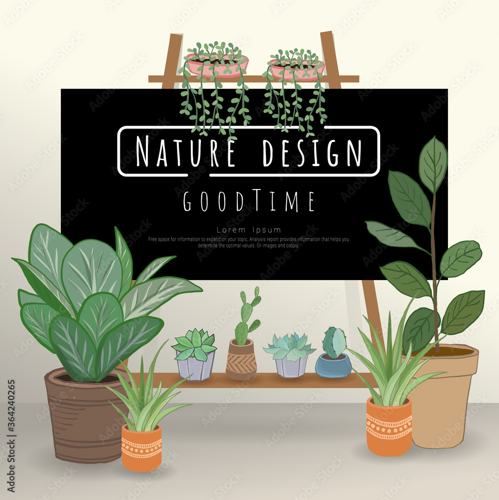 Potted plants with Black board for writing messages, Indoor and outdoor ...