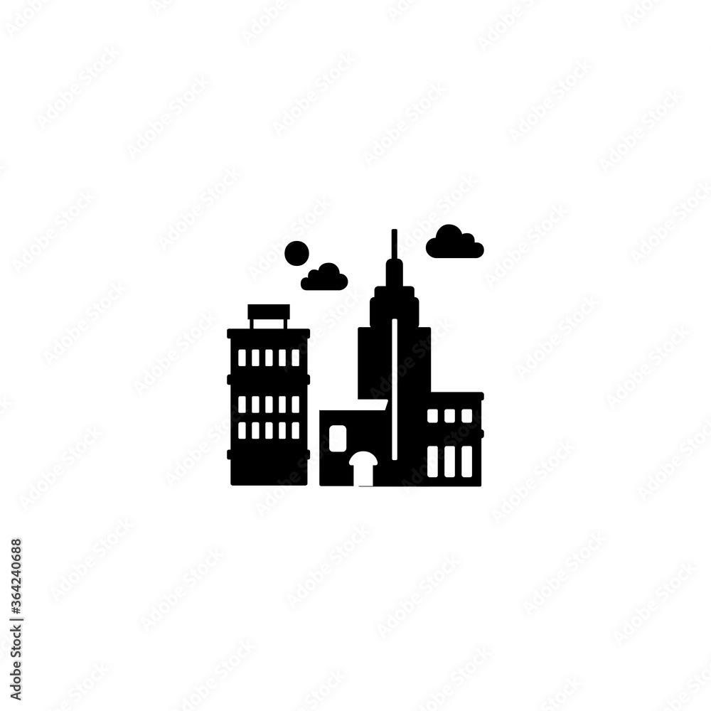 Cityscape Flat Vector Icon. Isolated City Buildings, Urban Life Illustration - Vector