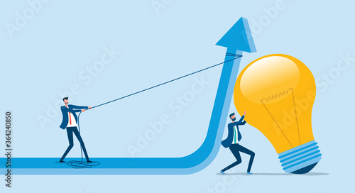 Business man creative thinking for business profit concept with two Business team brainstorming and working 