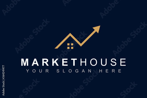 Market house logo design template with minimal shape graphic. invest home and real estate concept. Vector icon illustration can use for brand business company, property agency, developer construction