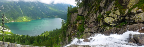 Waterfall connecting lakes and streams in the High Tatras Alps