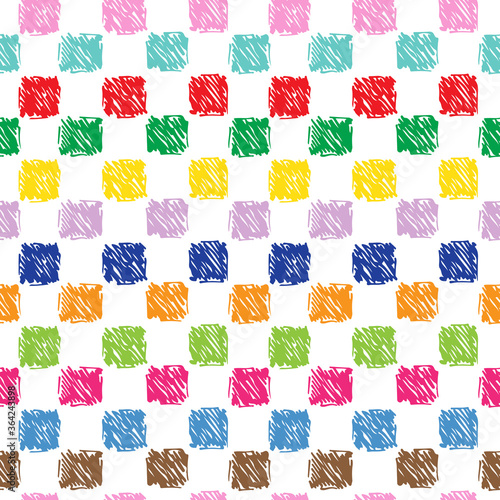 Vector Bright Colorful Checkered Seamless pattern. Hand drawn doodle Squares