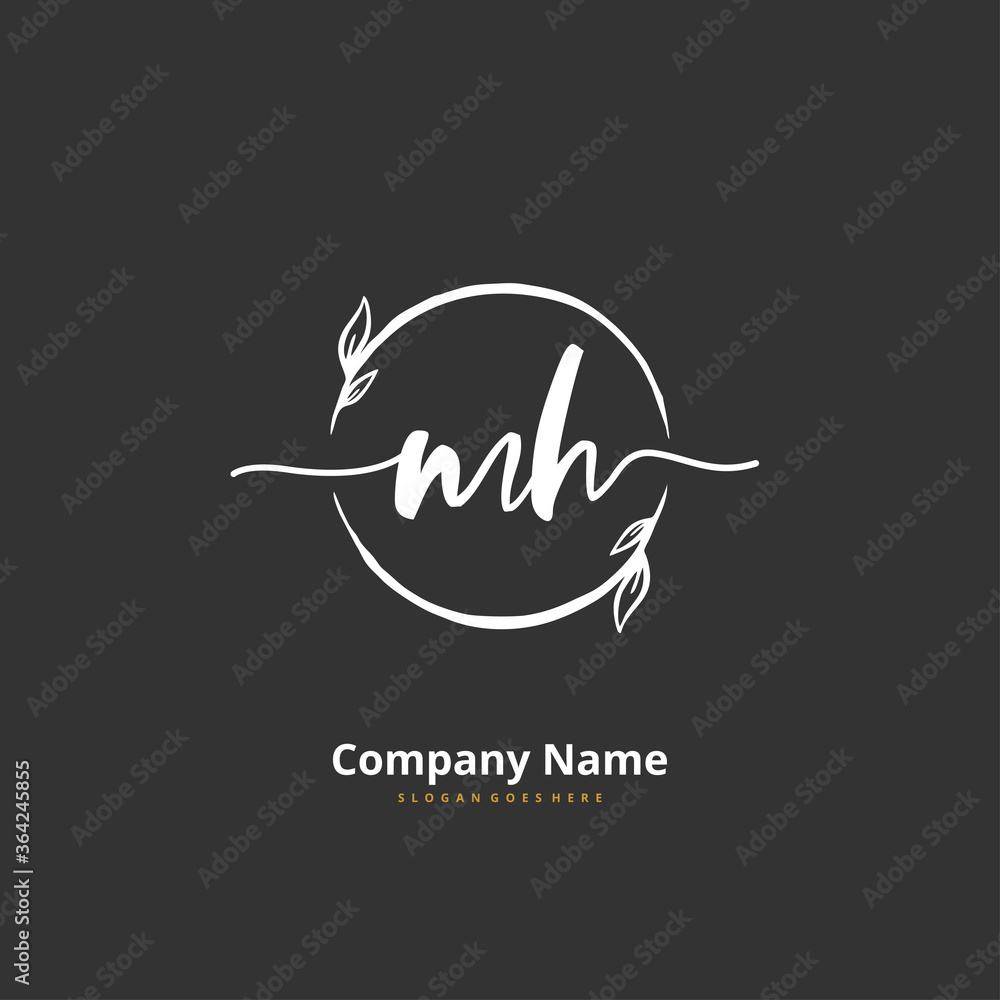 M H MH Initial handwriting and signature logo design with circle. Beautiful design handwritten logo for fashion, team, wedding, luxury logo.