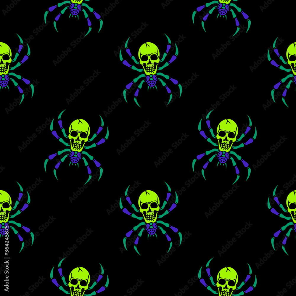 color spider skeleton on a black background seamless pattern color spider skeleton on a black background seamless pattern