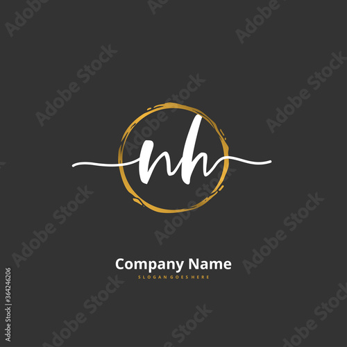 N H NH Initial handwriting and signature logo design with circle. Beautiful design handwritten logo for fashion, team, wedding, luxury logo.