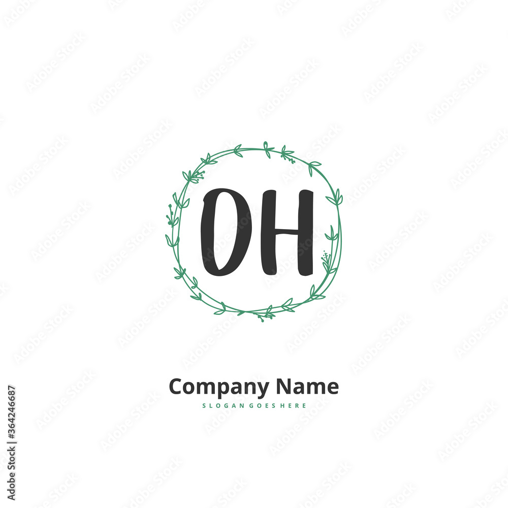 O H OH Initial handwriting and signature logo design with circle. Beautiful design handwritten logo for fashion, team, wedding, luxury logo.
