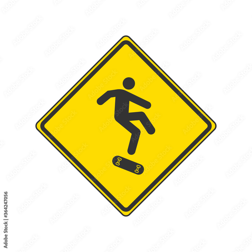 Skateboarding attention sign. Caution symbol modern, simple, vector, icon for website design, mobile app, ui. Vector Illustration Skateboarding attention sign. Caution symbol modern, simple, vector, icon for website design, mobile app, ui. Vector Illustration