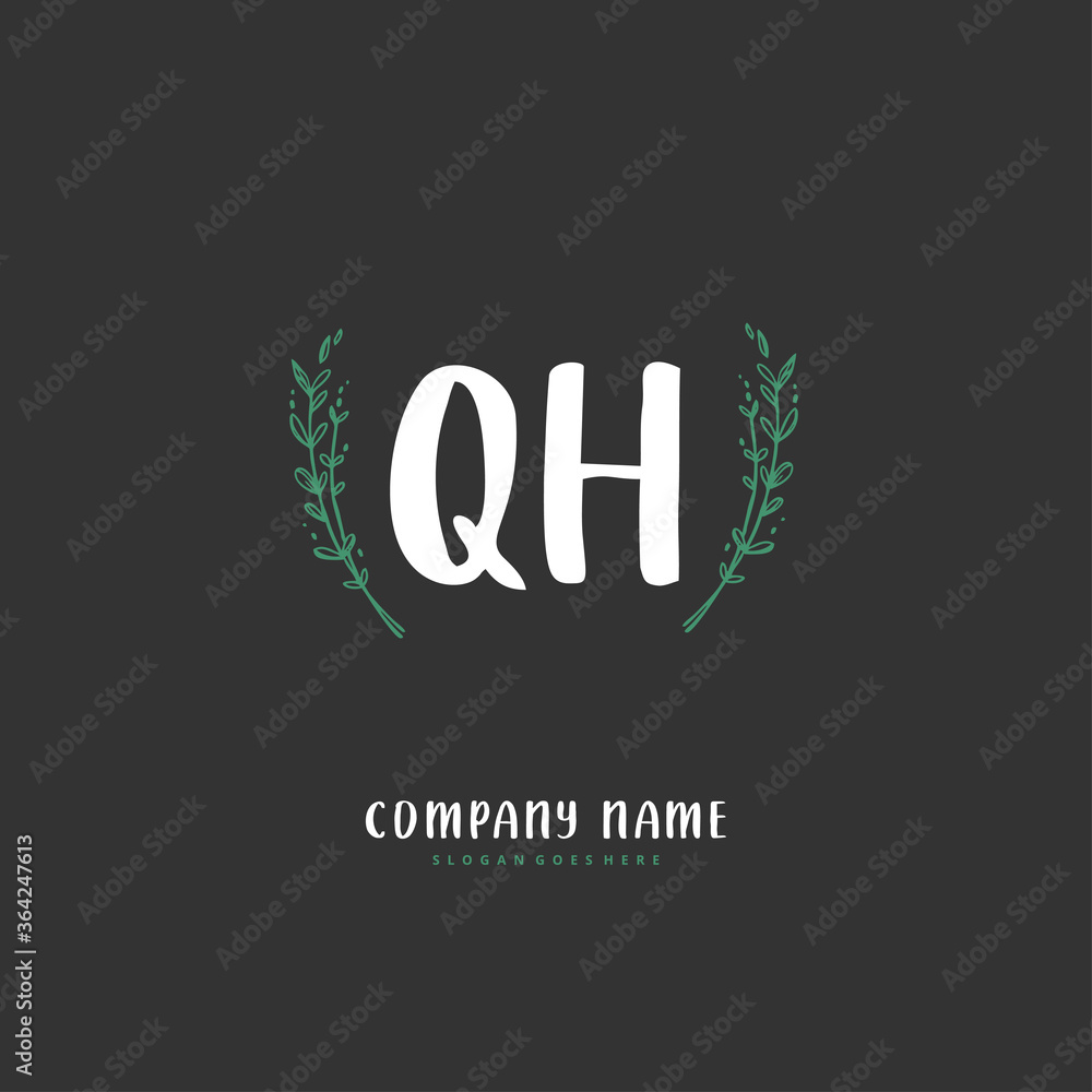 Q H QH Initial handwriting and signature logo design with circle. Beautiful design handwritten logo for fashion, team, wedding, luxury logo.