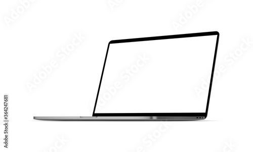 Modern laptop computer mockup with blank screen isolated on white background, perspective right view. Vector illustration