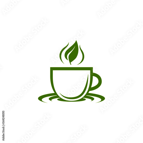 Green Tea. Healthy tea logo with cup and green leaf 