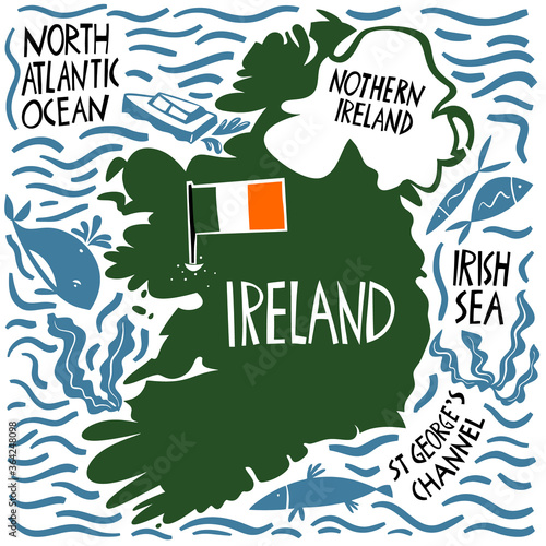 Canvas Print Vector hand drawn stylized map of Ireland