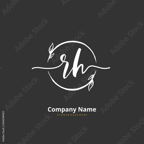 R H RH Initial handwriting and signature logo design with circle. Beautiful design handwritten logo for fashion, team, wedding, luxury logo.