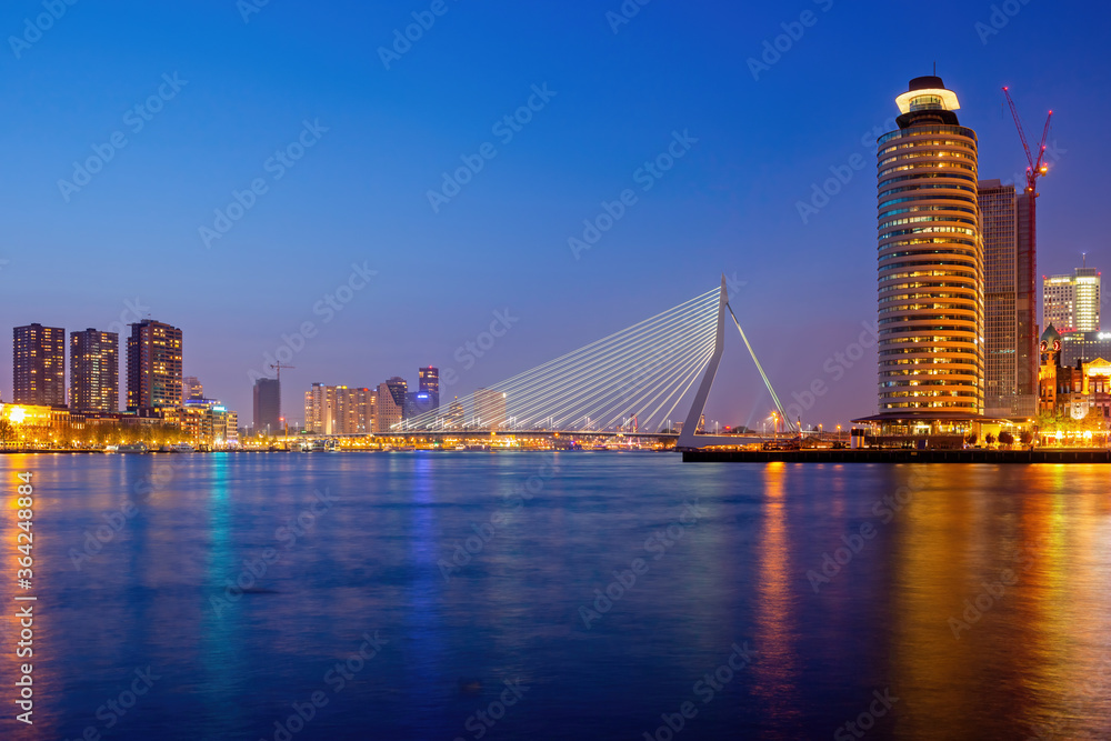 Rotterdam City Skyline Evening River View In Netherlands Rotterdam City Skyline Evening River View In Netherlands