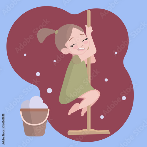 girl and mop cleaning
