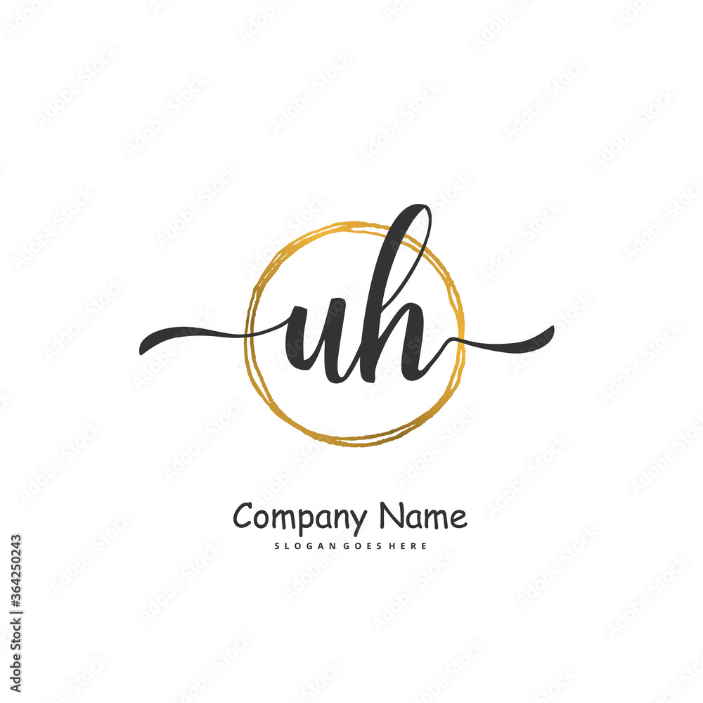 Obraz premium U H UH Initial handwriting and signature logo design with circle. Beautiful design handwritten logo for fashion, team, wedding, luxury logo.