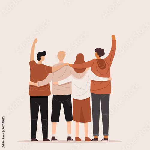 Back view of people hugging together, Vector