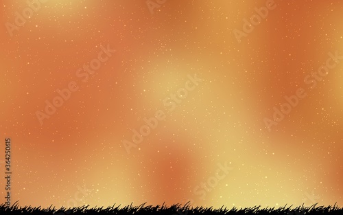 Light Orange vector background with galaxy stars. Glitter abstract illustration with colorful cosmic stars. Template for cosmic backgrounds.