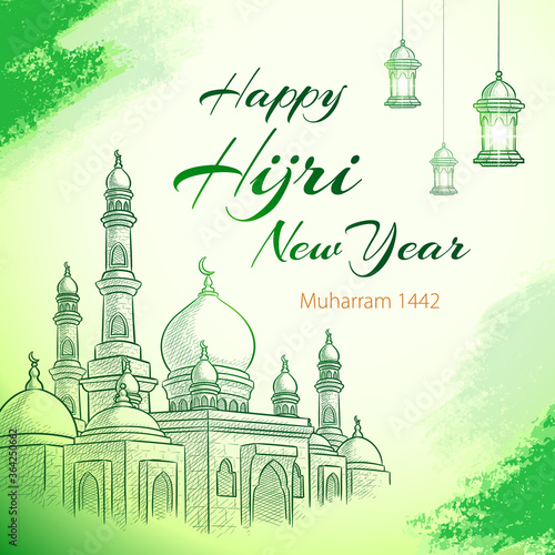 Mosque Hand Drawing in Hijri New Year