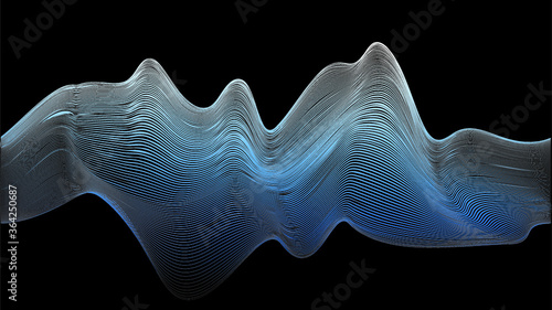 Abstract flow lines background . Fluid wavy shape .Striped linear pattern . Music sound wave . Vector illustration