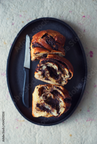 Fresh sweet brioche bread with chocolate French food