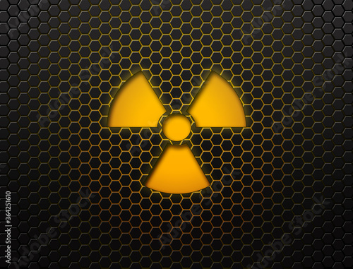 Radioactive sign on black mesh background