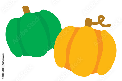 収穫された2つのカボチャ